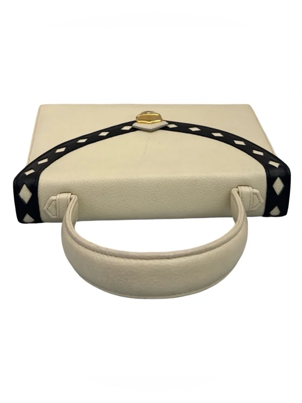 Yves Saint Laurent YSL Vintage Ivory Leather Top Handle Handbag Gold Hardware